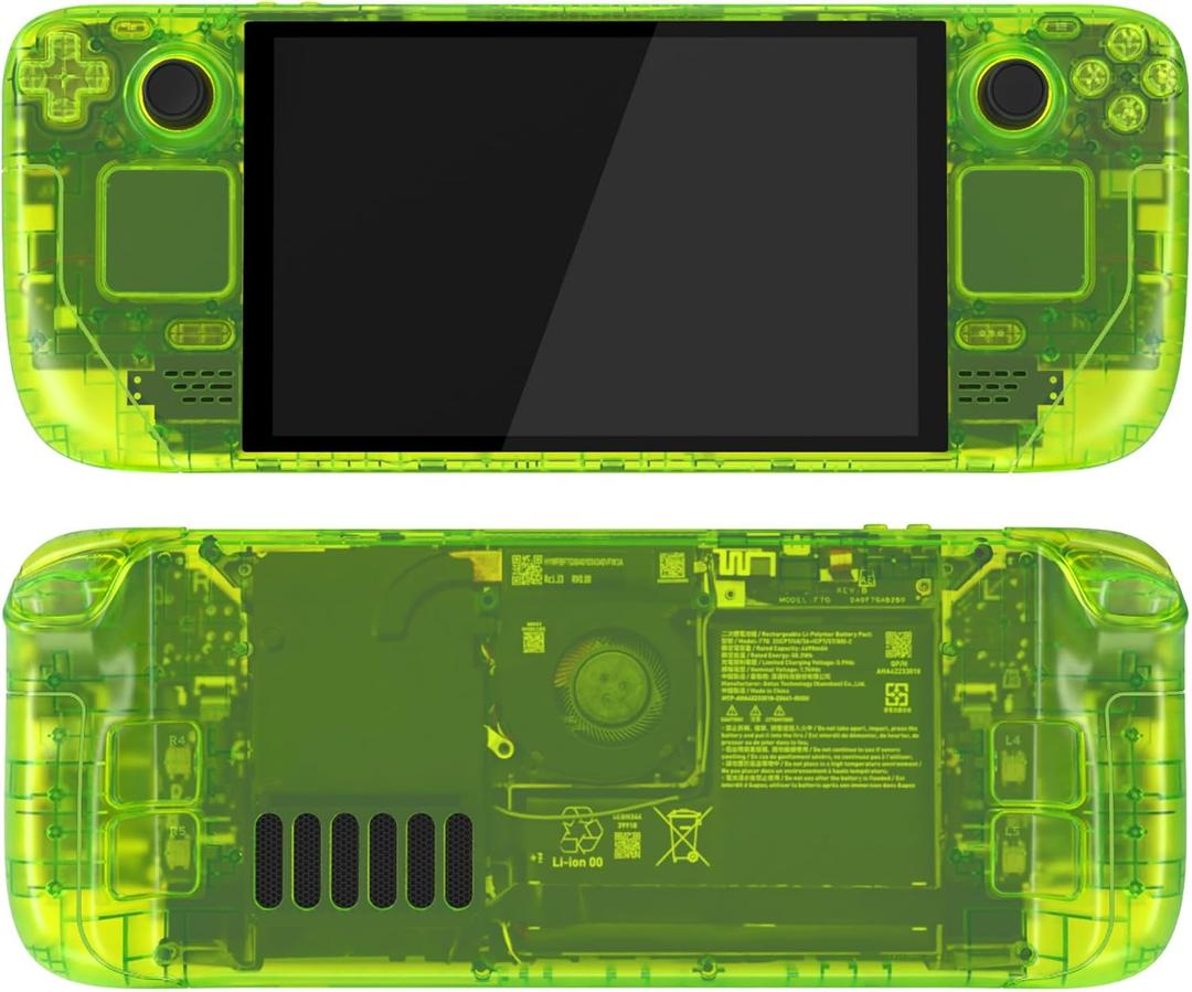 eXtremeRate Replacement Full Set Housing Shell with Buttons for Steam Deck OLED Handheld Console, Custom DIY Clear Lime Green Faceplate Back Plate Trackpad Case for Steam Deck OLED Console