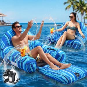 Simgoing Fabric Covered Pool Float Lounge for Adults 2 in 1 Convertible Chair Lounger Large Inflatable Pool Rafts Heavy Duty Float Mattress with Quick Dry Cover, Electric Air Pump