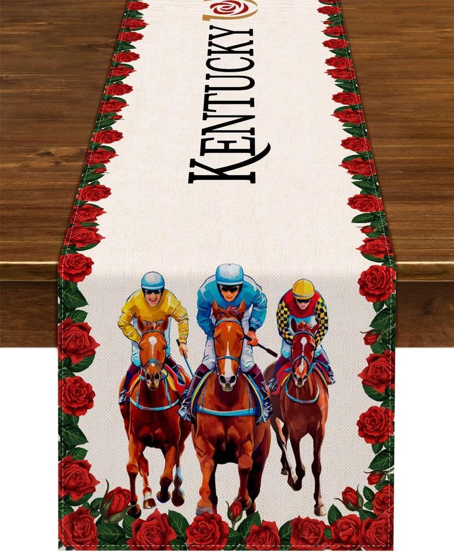 Nepnuser Derby Table Runner Run for The Roses Kentucky Horse Racing Party Decoration Home Kitchen Dining Room Decor (13" x 120")