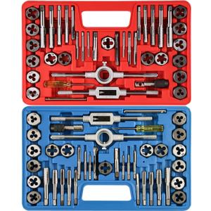 80pcs Tap and Die Set, SAE & Metric Tap Die Wrench Set, Metric Standard M3 to M12 Coarse Fine Rethreading Threads Bits for Cutting External and Internal Threads, NC, NF, NPT Repair Tools