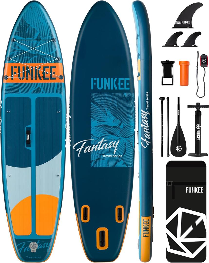 1134"6" Extra Wide Inflatable Stand Up Paddle Board, Sup Board with Removable Fins, Backpack, Floating Paddle, Safety Leash, Floating Phone Case for Adults & Youth of All Skill Levels