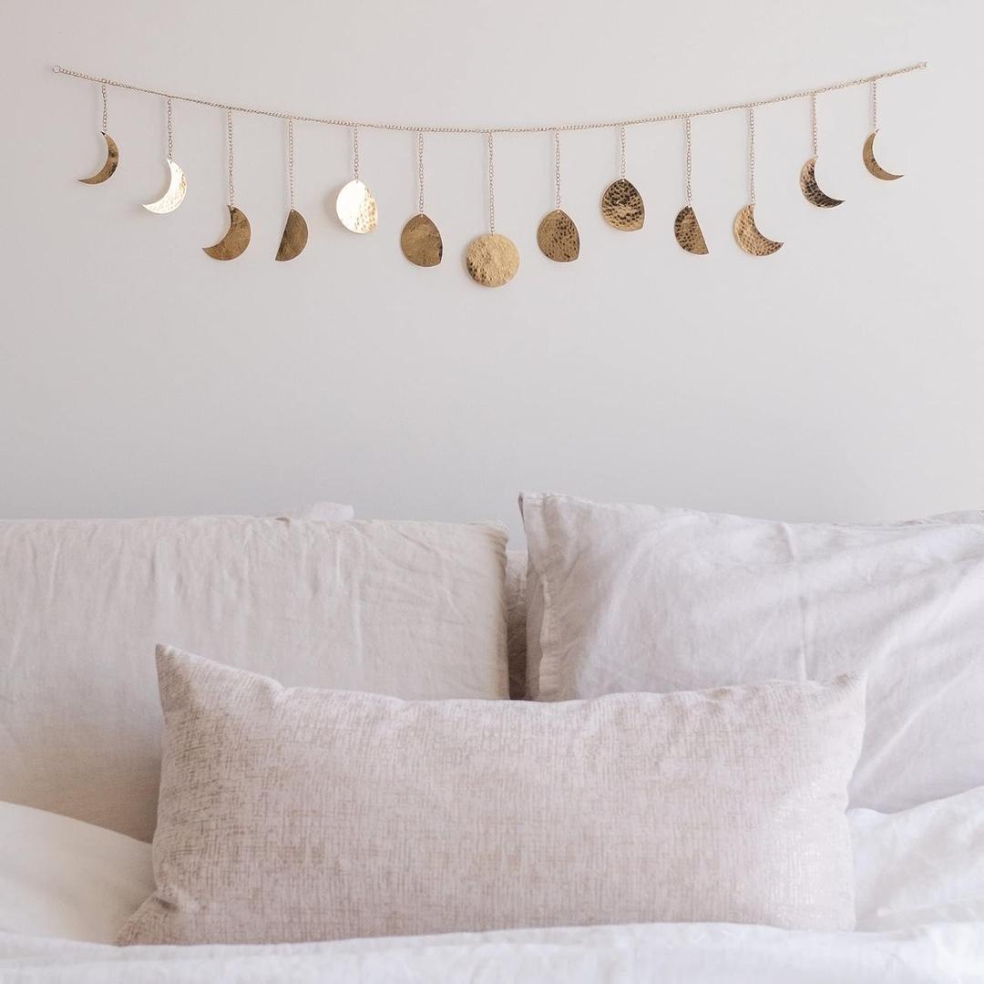 BASE ROOTS Moon Phase Wall Decor, Celestial Dcor, Moon Dcor & Boho Wall Dcor, Gold Wall Art for Bedroom & Living Room, Bohemian Wall Decor, Handmade Hammered Metal 36" 13 Phases Moon Wall Decor, Gift for Women & Kids