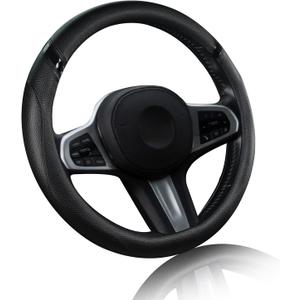 Cxtiy Universal 15.5-16 Inch Steering Wheel Cover Non-Slip Microfiber Leather, Easy Install, Thickened Grip, All-Season Comfort for Cars & Trucks (Black, 15.5"-16")