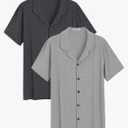 Latuza Men's Soft Button Down Pajama Shirt Black,Grey, 2 Pack, M