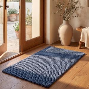 SAFAVIEH Natura Collection Accent Rug - 2' x 3', Navy & Blue, Handmade Wool Blend, Textured Design, Ideal for Hallway, Bedroom, Foyer (NAT620M)