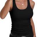 GEMBERA Womens Scoop Neck Sleeveless Racerback Ribbed Knit Slim Fitted Basic Tank Top Shirt Size S