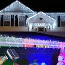 White Solar Christmas Icicle Lights,304 LED Outdoor Christmas Decorations 8 Modes Waterproof Solar Icicle Lights for Patio Yard Garden Wedding Party House Xmas Tree Roof Decorations