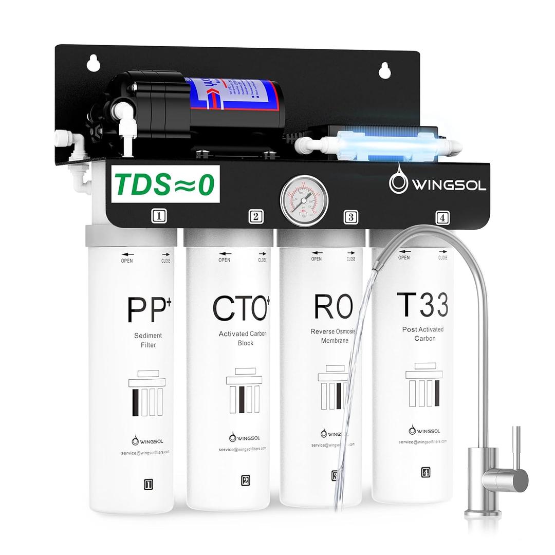 WINGSOL WINGSOL Reverse Osmosis Water Filter, 0 TDS UV Space-Saving Tankless RO System, 10-Layer Filtration Under Sink, NSF/ ANSI 42&53&58 Certified, Easy-Change Filter, Plug-in Required
