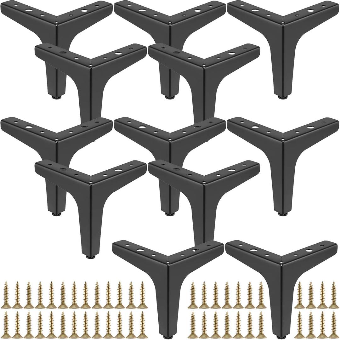 12 PCS 5 Inches Height Triangle Furniture Feet Chrome Polished, Triangle Cabinet Feet, Triangle Furniture Leg for Chair Table Cabinet Cupboard Sofa Couch Ottoman, Black