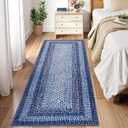 RUGSREAL Runner Rug for Hallway Kitchen Runner Mat 2x10, Machine Washable Long Runner Throw Mat, Non Slip Entryway Rug Stain Resistant Braided Printed Carpet for Bedroom Living Room, Navy
