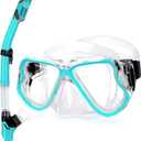 Greatever Dry Snorkel Set, Panoramic Wide View Anti-Fog Scuba Diving Mask,Professional Snorkeling Gear for Adults Kids (Large, Green)