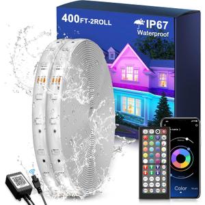 Fussion Outdoor LED Strip Lights Waterproof 400FT (2 Rolls of 200ft) with Remote, RGB LED Light Strips Music Sync Color Changing Christmas House Rope Lighting for Outside