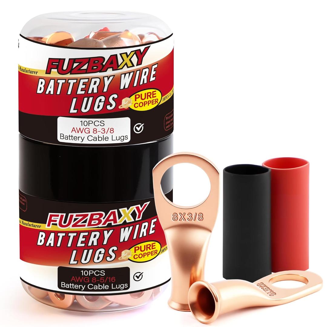 20PCS 8AWG Wire Copper Battery Lugs,10PCS AWG4-5/16 Battery Cable Lugs,10PCS AWG4-3/8 Battery Cable Lugs W/3:1 Heat Shrink Tubing