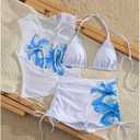GORGLITTER Women's 3 Piece Swimsuits Triangle Halter String Bikini Top Bathing Suit with Shorts (White, L)