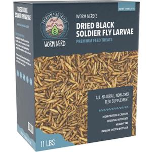 Worm Nerd WN64 11LB Dried Black Soldier Fly Larvae Non-GMO High Protein and Calcium Treat for Chickens, Birds, Reptiles, Amphibians, Fish