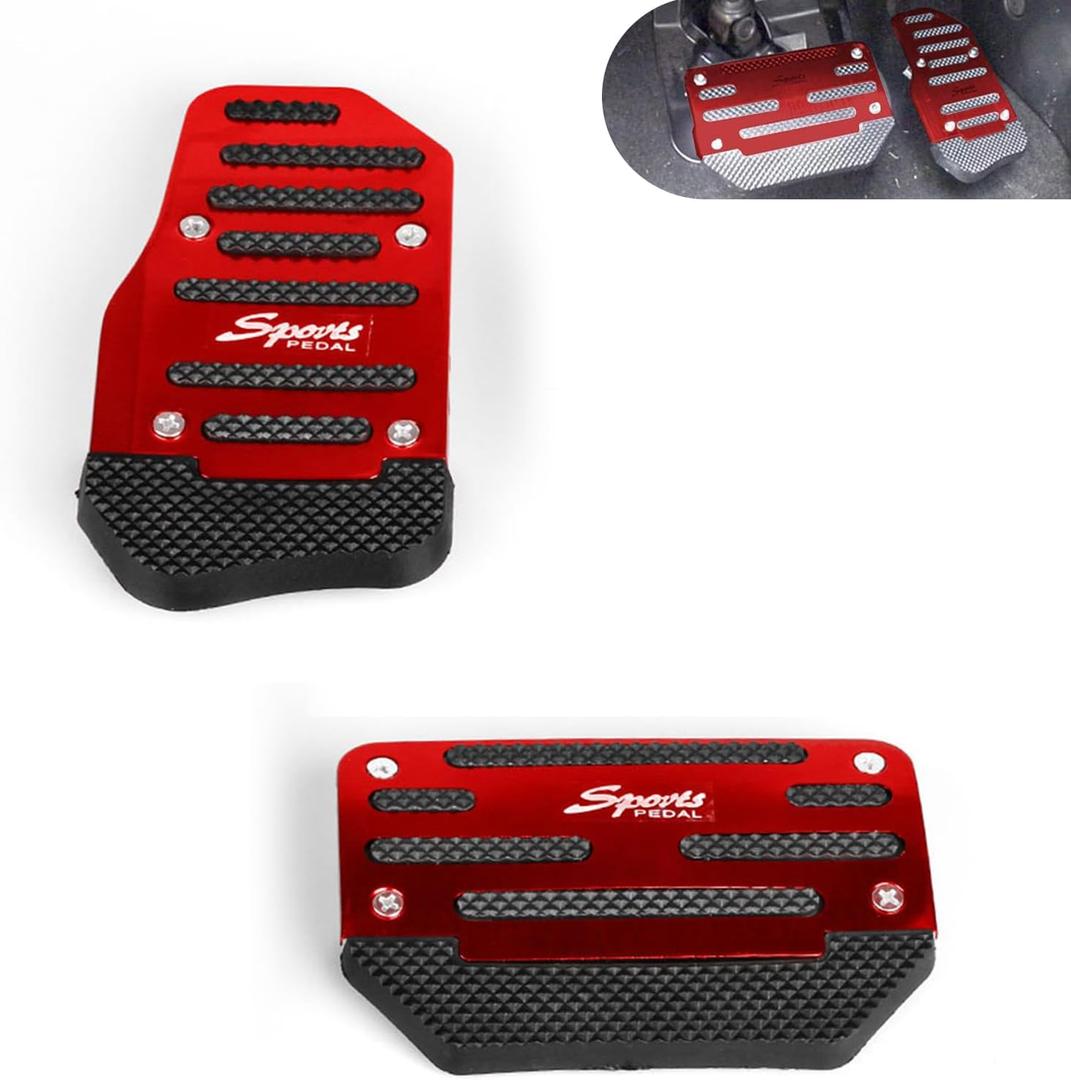 2 PCS Car Pedal Pads Set, Alloy Non-slip Accelerator Brake Pedal Covers, Automatic Sporty Decorative Accessories, Universal for Most Cars (Red)