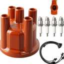 Ignition Distributor Cap & Rotor and Iridium Spark Plugs with Wire Set Tune Up Kit 671-4086 GB423T Compatible with Volkswagen Transporter 1967-1971 Camp mobile Super Beetle 1971-1980 1.5 1.6L H4