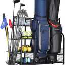 SNAIL Golf Bag Garage Storage Organizer Extra Large Size Golf Bag Rack Stand Holder Fits 2 Golf Bags and Other Golfing Equipment Accessories, Metal Black Golf Club Storage for Garage Shed and Basement