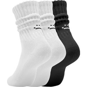 2 x AugRing Women's Cute Scrunch Slouch Crew Socks 3Pack Retro Kawaii Chunky Ribbed Cotton Boot Sneaker Cozy Calf Socks Size 5–11