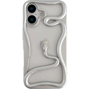 FLIRACON Cute Cool Hollow Solid Color 3D Snake Heat Dissipation Soft Phone Case Compatible with iPhone Case(Silver,for iPhone 16)