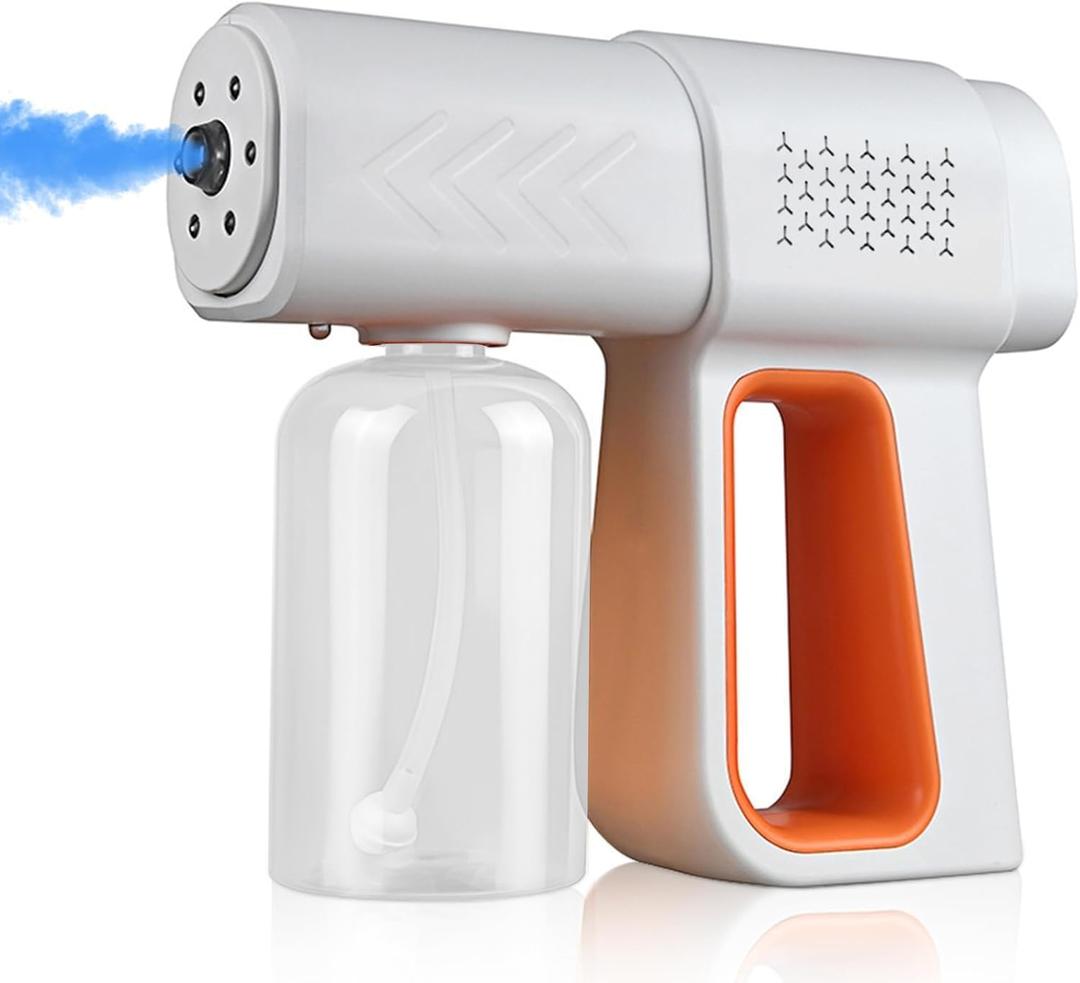 Disinfectant Sprayer Professional Disinfectant Fogger Machine, 380ml Wireless Nano Sprayer Gun Handheld Sanitizer Fogger, Blue Light Foggers for Touchless Sanitization (Orange)