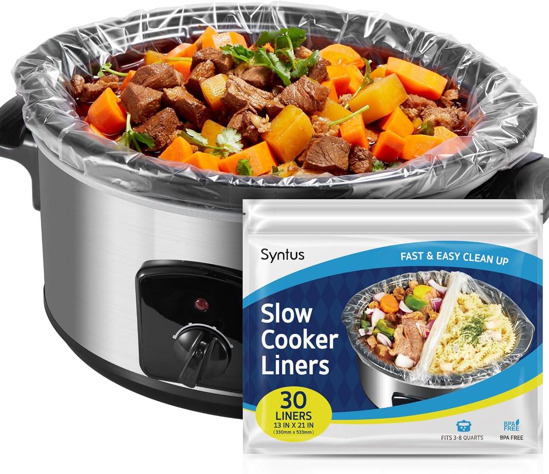 Syntus Crock Pot Liners, 30 Count 10.5" x 17.5" Small Size Slow Cooker Liners Fits 1-3 Quart Pots, Disposable Cooking Bags Suitable for Oval & Round & Retangular Crock Pot