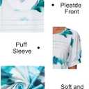 Womens Summer Short Sleeve Tops Pleated Shirts Crewneck Outfit Puff Sleeve Blouses Casual Tunic Blue Flower (Blue, XL)