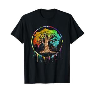 Colorful Tree Life is Really Good Tree Art Watercolor Circle T-Shirt, Medium