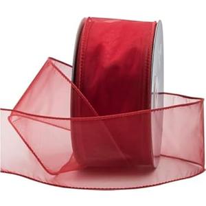 LOAVER Red Organza Wired Sheer Ribbon,2-1/2" x 50 Yards Metallic Edge Christmas Ribbon for Xmas Floral Crafts Decoration Wreaths Swags Gift Wrapping Supplies Red
