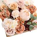 Ling's moment Fake Flowers Box, Faux Artificial Greenery Stems Foam Roses Silk Peony Eucalyptus Fabric Flower for Centerpieces Bouquet Wedding Vase Floral Decorations, Rust & Orange, Grand Combo