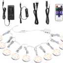 AIBOO Linkable Under Cabinet LED Lighting 12V Dimmable Puck Lights with Wireless RF Remote Control, Hardwired & Wall Plug in for Furniture Cupboard Lighting(10 Lights, Warm White)