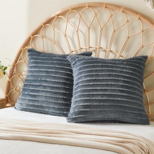 BEDELITE Velvet Pillow Covers 26x26 with Zipper, 2 Pack Super Soft Square Pillow Covers for Bedroom, Sofa, Luxury Cozy Fleece Pillowcases for All Seasons(26x26 Inches, Dark Grey-Boho)