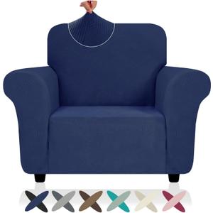 ZNSAYOTX Super Stretch Chair Slipcover (30"-47"), New Striped Sofa Chair Covers for Living Room, Dogs Pet Friendly Anti-Slip Chair Protector Spandex Armchair Slipcovers (Navy Blue, Chair)