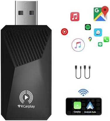 The Wireless CarPlay Adapter and Android Auto Magic Adapter for Cars with Wired CarPlay, Streams Support Music, maps, Calls, etc（not Support Video） with USB-C Adapter,Stable Control & No Delay