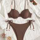 SHENHE Women's Underwire Swimsuits 2 Piece Swimsuits Side Tie Beaded Padded Bathing Suits (Brown, XL)