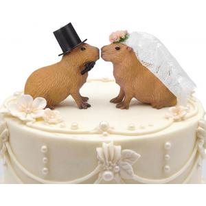 Sliner Capybara Cake Topper Couple Wedding Cake Toppers Decor Funny Bride and Groom Animal Theme Wedding Decor Novios Para Pastel for Engagement Bridal Showers Funny Couple Statue Anniversary