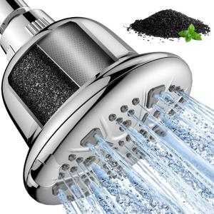 MakeFit Filtered Shower Head with Upgraded Activated Carbon Filter - High Pressure Shower Head with Hard Water Softener - 7 Settings Bathroom Rain Showerhead to Remove Chlorine and Heavy Metals