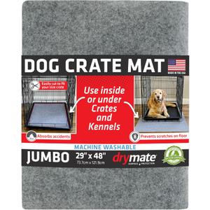 Drymate Dog Crate Mat Liner, Absorbs Urine, Waterproof, Non-Slip, Washable Puppy Pee Pad for Kennel Training - Use Under Pet Cage to Protect Floors, Thin Cut to Fit Design (USA Made) (L,Grey)(29"x48")