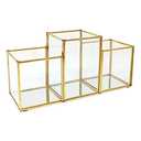 Isaac Jacobs 3-Compartment Makeup Brush Holder, Vintage Style Brass and Glass Organizer, (9.3” L x 3.1" W x 4.5" H) Storage Solution with Mirror Base & Taller Center Slot, for Makeup, Crafts, & More