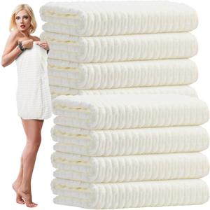 SmoothNovelty 8 Pack Microfiber Bath Towels Bulk 27'' x 60'' Oversized Bath Towel Highly Absorbent Extra Large Shower Sheets Soft Drying for Beach Pool Bathroom Salon Party(White)