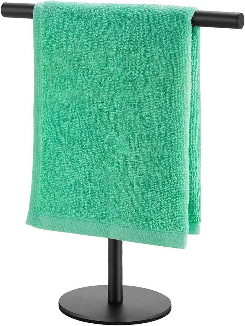 Hand Towel Holder for Bathroom, T-Shape Free Standing Towel Bar Rack Stand, Matte Black Hand Towel Rack for Bathroom Kitchen Vanity Countertop