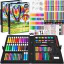2 Pack Art Kit, Vigorfun Drawing Painting Art Supplies for Kids Girls Boys Teens, Gifts Art Set Case Includes Oil Pastels, Crayons, Colored Pencils, Watercolor Cakes (Black)