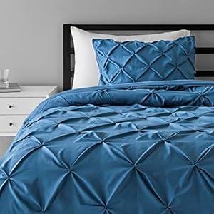 Amazon Basics All-Season Down-Alternative 3-Piece Comforter Bedding Set with Microfiber Pillow Shams, Pinch Pleat Design, Full/Queen, Dark Teal
