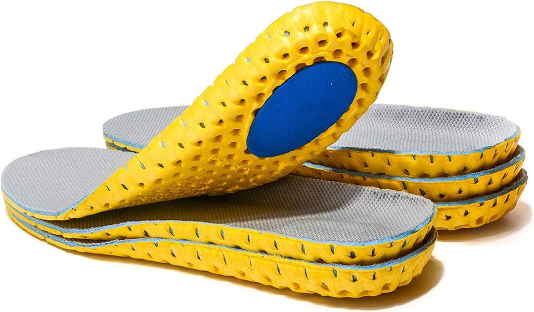 XINIFOOT 3 Pairs Elastic Shock Absorbing Shoe Insoles Breathable Honeycomb Sneaker Inserts Sports Shoe Insole Replacement Insoles for Men (Men Us(8-12), Yellow)