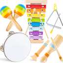 Montessori Toys for 1 2 Year Old, Wooden Musical Instruments for Toddlers 1-3, Educational Baby Drum Set with Xylophone & Maracas, First Birthday Gifts for Boys Girls, Nursery Preschool Toys