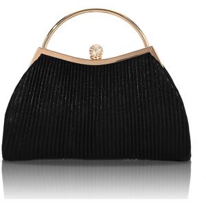 Evening Bag for Women Sparkly Handbag with Chain, Women's Shoulder Bag Pleated Clutch Purse for Wedding, Prom, Party, Color: Black Y