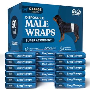 Comfortable Male Dog Diapers - 50-Pack Super Absorbent Disposable Male Dog Wraps- FlashDry Gel Technology, Wetness Indicator Doggie Diapers- Leakproof Belly Wraps for Incontinence, Excitable Urination