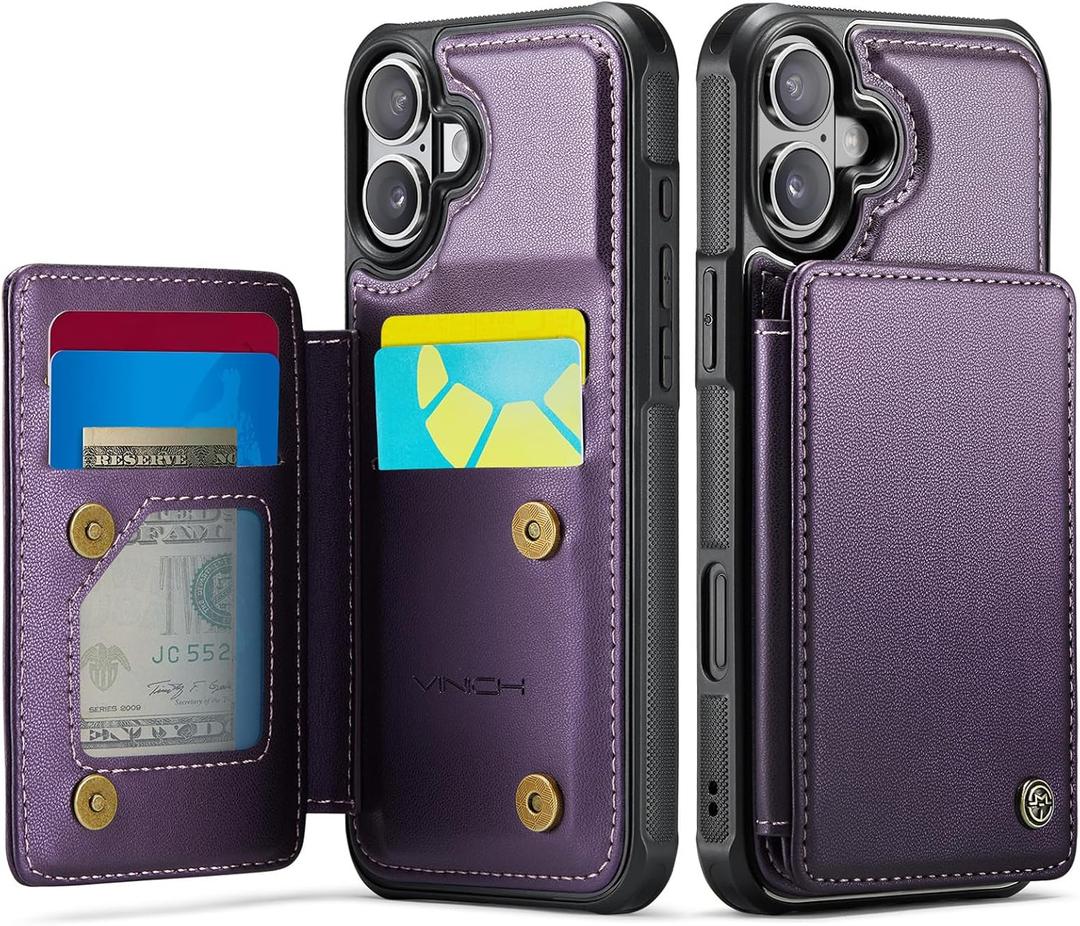 Vinich for iPhone 16 Wallet Case with Card Holder, RFID Blocking Credit Slots Kickstand Shockproof Phone Cover Fit for iPhone 16 6.1" Purple
