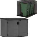 Suncast 70 Cu Ft Stow-Away Horizontal Outdoor Shed - Small Outdoor Storage Shed, Lockable & Weatherproof Resin Plastic, Fits Two 96-Gallon Trash Cans, Bikes, Lawn Mowers, or Garden Tools, Peppercorn, Gray 