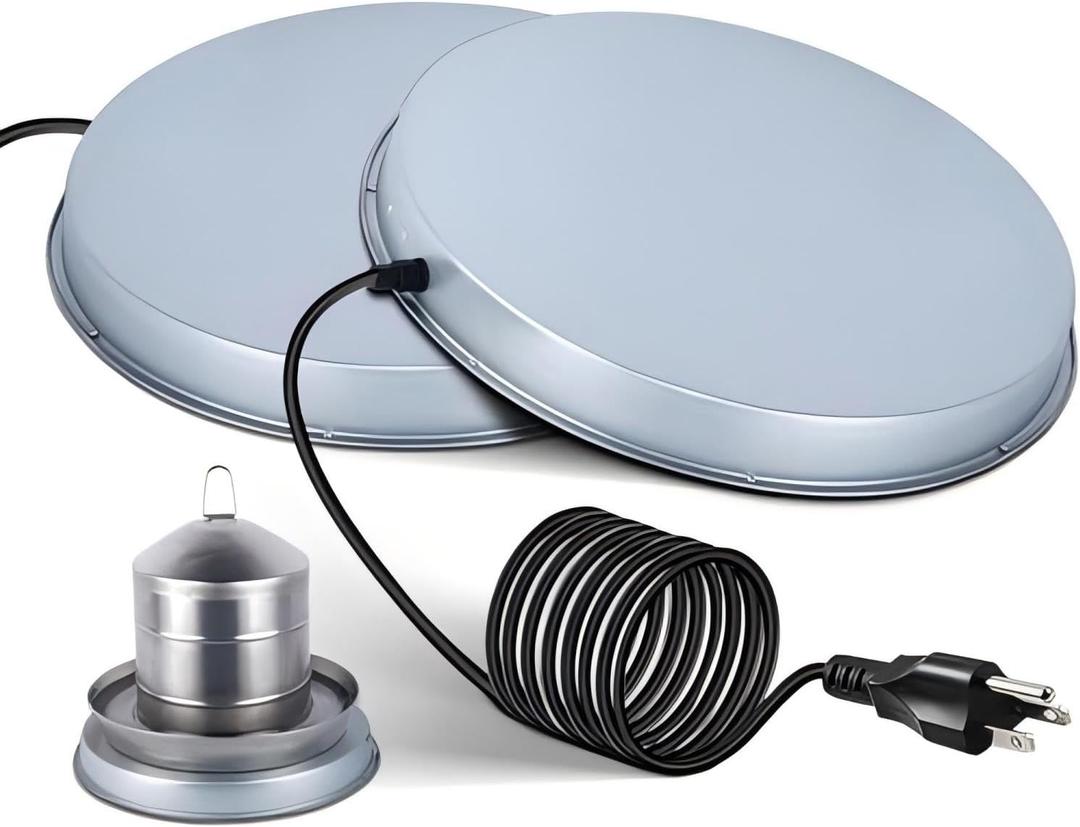 1Pack Chicken Water Heater for Winter110Watt Heated Poultry Waterer Base,with Thermostat and 9.8ft Power Cord, Dia.11in (Silver)